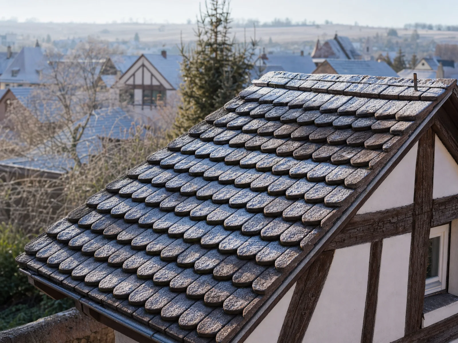 Démoussage de toiture à Strasbourg : tuile plate et gel hivernal