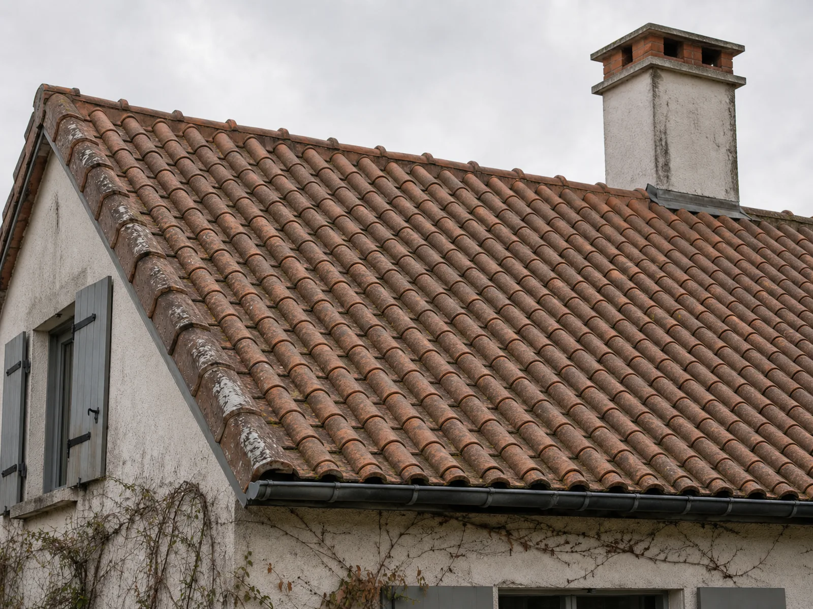 Même toiture en tuile canal nettoyée et traitée après démoussage